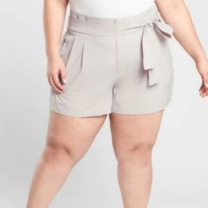 Athleata Skyline Women's High Rise Paperbag Waist Shorts Abalone Grey Sz 20